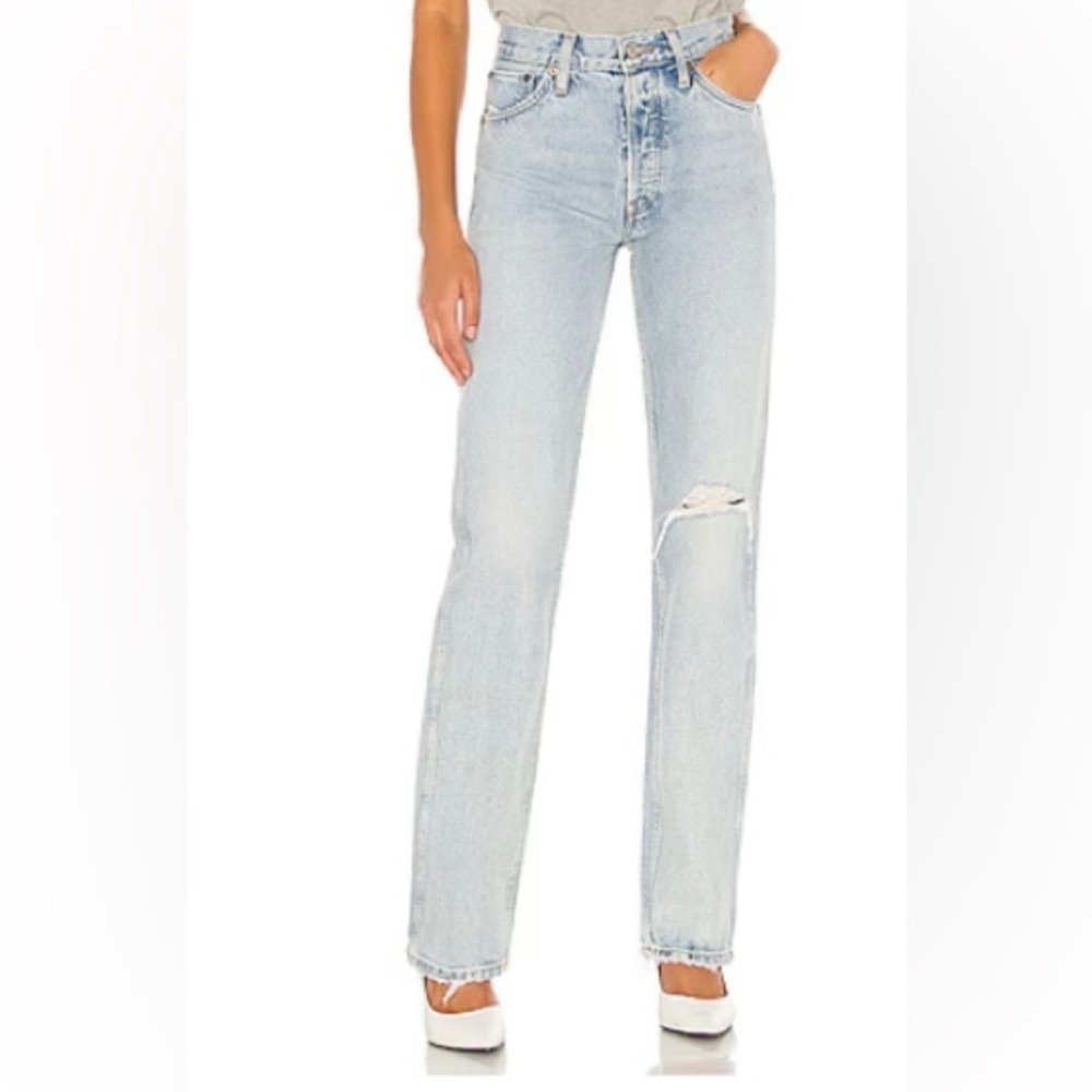 RE/DONE 90s High Rise Loose Jeans Light Worn Distressed Straight Leg Size 27
